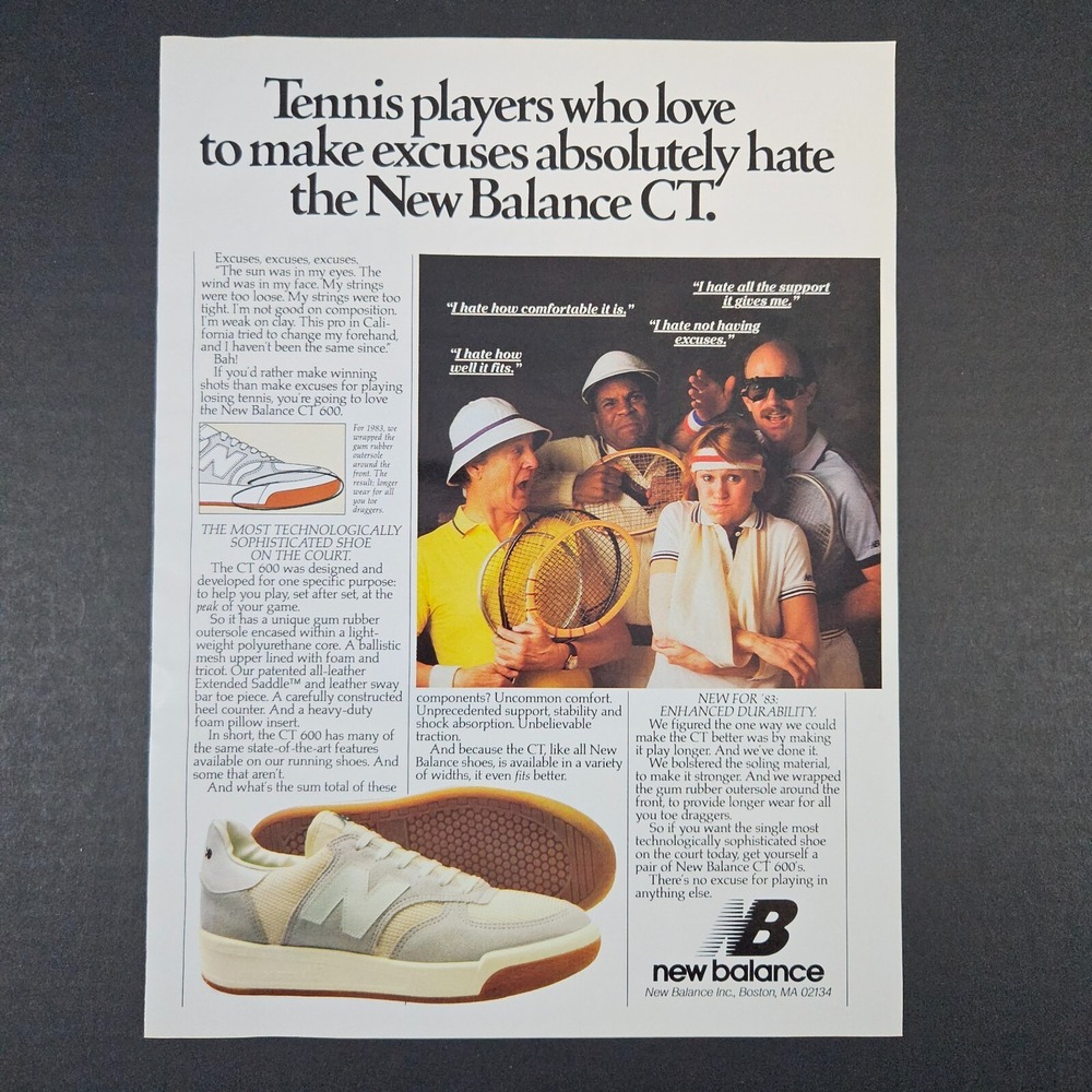 1983 New Balance CT 600 Tennis Shoes Sneakers Vintage Print Ad Boston MA Running
